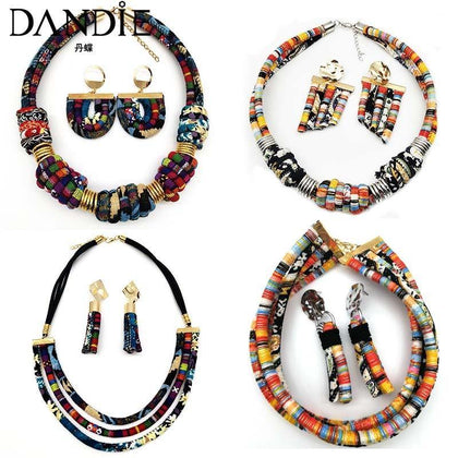 Dandie Stylish ethnic style cloth rope necklace with a set of earrings, vintage, simple feminine accessories - Surprise store
