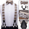 Luxury Silk Adult Men's Suspenders Leather Metal 6 Clips Braces Men's Wedding Party Bow Tie and Vintage Elastic Suspenders Men