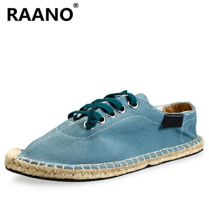 Rope Sewing Men Shoes Summer Lace Up Casual Canvas Shoes Male Flat Espadrilles Shoes Men Breathable Hemp Chaussures Homme