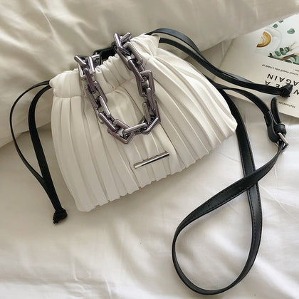 Luxury Brand Designer Women Bags 2021 Drawstring Bucket Bag With Thick Chain Crossbody Bag Branded Women's Small Handbag