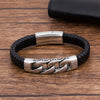 Charm Genuine Leather Black Stainless Steel Magnetic hk Bracelet Men Birthday Gift For boy friend