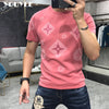 T-Shirt Men Rhinestone Pink Shirt Large Size 4XL New 2022 Summer Personalized Trend High Quality Short Sleeve Tees Male Top