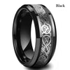 FDLK 8 Colors 8mm Men's Stainless Steel Dragon Ring Inlay Red Green Black Carbon Fiber Ring Wedding Band Jewelry Size 6-13