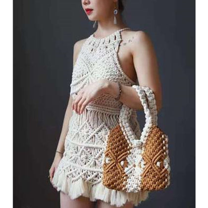 Designer Luxury Woolen Knitted Cotton Rope Braided HandBags Women 2021 Designer All Handmade Fashion Bag with Handle for Female