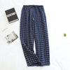 Couple Japanese Sleep Bottoms Plaid Simple Lattice Pajama Pants Women Men 100% Cotton Yarn Home Clothes Elastic Waist Sleepwear