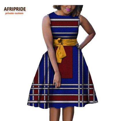 autumn women african dress AFRIPRIDE private custom sleeveless knee-length A-Line pleated casual dress pure cotton A722584 - Surprise store