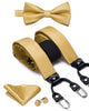 Hi-Tie Vintage Silk Men's Suspender Set Fashion Gold Floral Suspender and Bow Tie Set Leather Metal 6 Clips Suspender Braces