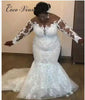 Long Sleeves Illusion tulle Lace Mermaid Wedding Dress 2021 NEW Plus Size Vintage beaded Wedding Dresses Women W0560