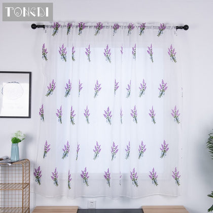 TONGDI White Tulle Embroidery Curtain Elegant Leaves Floral Tree Transparent Decoration For Kitchen Parlour Living Room Bedroom