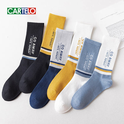 CARTELO Fashion Striped letters Men's Socks New Casual Sport High Tube Socks Soft Breathable Cotton 4 Season Male Носки мужски