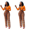 Long Sleeve Plaid Jumpsuit Women Office Ladies Spring Autumn Party Club Patchwork Loose Straight Rompers Solid Playsuits 2XL