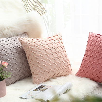 Solid Pink Grey Cushion Cover Soft Faux Suede Home Decorative Pillow Cover Woven Pattern 45x45cm/30x50cm