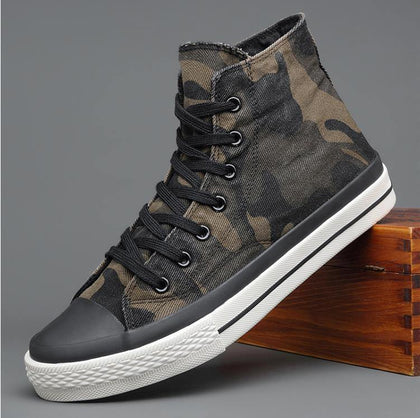 Spring New Men's High-top Canvas Shoes Korean Fashion Camouflage Vulcanized Shoes Round Toe Trend Tie Sneaker Rubber Men Boots - Surprise store