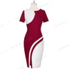 Nice-forever New Spring Elegant Stylish Contrast Color Patchwork Office Work vestidos Business Bodycon Women Dress B571