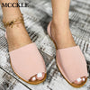 MCCKLE Summer Sandals Women Flats Female Casual Peep Toe Shoes PU Slip on Leisure Solid Sewing Footwear Two-piece Plus Size