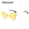 Unique Rimless Crystal Butterfly Cat Eye Sunglasses For Women Fashion Alloy Elegant Sun Glasses Female Rhinestone Party Shades