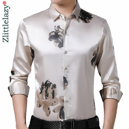 2021 Brand Long Sleeve Men Social Shirt Spring Streetwear Casual Floral Shirts Dress Mens Slim Regular Fit Clothes Fashions 0075