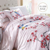 19mm Duvet Cover Queen 100% Silk 4pcs Bedding Set Printed Soft and Breathable with Zipper Closure & Corner Ties Pink White