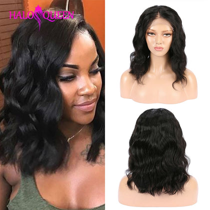 HALOQUEEN Body Wave Lace Front Human Hair Wigs Brazilian Remy Hair Mid-length Wigs Pre-Plucked Lace Closure 13X4 Frontal Wigs