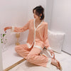 QSROCIO Women's Pajamas Set V Neck Design Luxury Cross Letter Print Sleepwear Silk Like Home Clothes XXL Large Size Nightwear