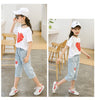 Kids Summer Clothes Set for Girl White T Shirt And Ripped Jeans Children Outfits 6 8 10 12 Years Girls Clothing Suits