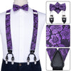 Luxury Silk Adult Men's Suspenders Leather Metal 6 Clips Braces Men's Wedding Party Bow Tie and Vintage Elastic Suspenders Men