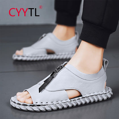 CYYTL Mens Sandals Hollow Breathable Beach Shoes Fashion Open Toe Soft Non-slip Outdoor Slippers Male Flat Walking Sandalias