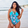 SEASELFIE Plus Size Sexy Blue Floral One Piece Swimsuit Women Large Size Monokini Bathing Suit 2021 Beach Swimwear