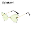 Unique Rimless Crystal Butterfly Cat Eye Sunglasses For Women Fashion Alloy Elegant Sun Glasses Female Rhinestone Party Shades