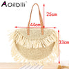 Bohemian Round Tassel Women Straw Bag Designer Spike Paper Rattan Shoulder Bags Large Casual Handbags Summer Beach Woven Purses