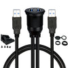 USB 2.0 Port Male to Female Extension Cable Waterproof Flush Mount Dual USB Dock Adapter Dashboard Pan for Car Motorcycle