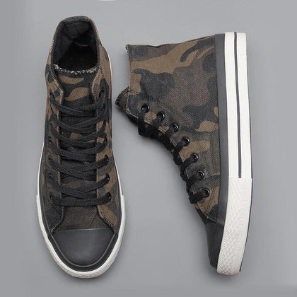Spring New Men's High-top Canvas Shoes Korean Fashion Camouflage Vulcanized Shoes Round Toe Trend Tie Sneaker Rubber Men Boots - Surprise store