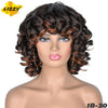 Short Hair Afro Curly Wig With Bangs Loose Synthetic Cosplay Fluffy Shoulder Length Natural Wigs For Black Women Dark Brown 14