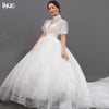 INOE Lucky Women Long Wedding Dress Tulle Ball Gown Organza Sequins Short Half Sleeves for Party White Fashion Bridal Clothing