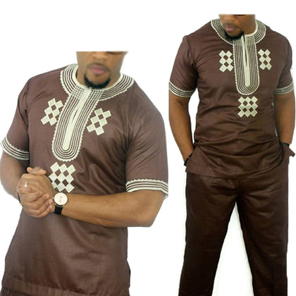 dashiki men african mens suits tops shirts pant 2 pieces set  3xl 4xl