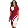 Nice-forever New Spring Elegant Stylish Contrast Color Patchwork Office Work vestidos Business Bodycon Women Dress B571