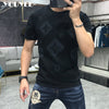 T-Shirt Men Rhinestone Pink Shirt Large Size 4XL New 2022 Summer Personalized Trend High Quality Short Sleeve Tees Male Top
