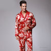 Spring Summer Men Ice Silk Pajama Sets Plus Size Turn-Down Collar Pijamas Dragon Print 2 Pieces Suit Fasinon Male Homewear