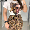 Two Peice Set For Women Casual O-Neck T Shirt& Skirt Set Fashion Leopard Print Office Women Set Elegance Skinny Ropa Femenina