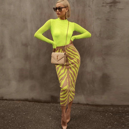 Ocstrade New Arrival 2020 Fashion Long Bandage Skirt Women Lime Zebra Print Bodycon Bandage Skirt Midi Club Party Skirt - Surprise store