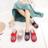 Veowalk Flower Embroidered Women Canvas Espadrilles Flat Slippers Bohemian Retro Ladies Comfortable Close Toe Summer Shoes