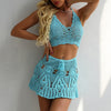 Sexy Knitted Bikini Thong Bathing Suit Women High Waist Crochet Swimsuit With Skirt Shell Hollow Out Swimwear