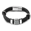 MingAo Punk316l Stainless Steel Irregularly Cracked Bead Bracelet Genuine Braided Leather Male Bracelets & Bangles Men's Jewelry