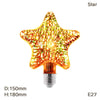 3D Star 220V E27 LED Edison Light Bulb Lampada ST64 A60 G80 G95 G125 Diamond Heart Shape Holiday Christmas Decoration LED Lamp