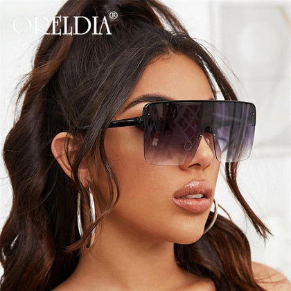 Oversized Rimless Sunglasses Women New Luxury Brand Square Sun Glasses Fashion Flat Top Color Clear Lens One Piece Men Gafas - Surprise store