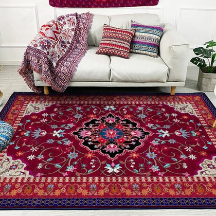 Persian Style Area Rugs Luxury Red Flower Printed Large Carpets for Living Room Bedroom Decor Tapete Kitchen Anti-Slip Floor Mat