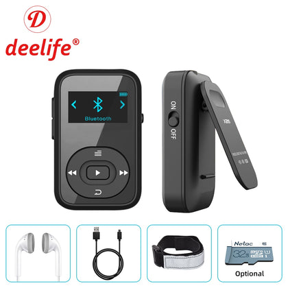 Deelife Running MP3 Play Bluetooth with Sport Clip Armband Radio 8GB HiFi Music MP 3 Players Mini for Sports