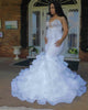 White Sexy Sweetheart Mermaid Wedding Dresses African Black Girls Luxury Crystals Beads Feathers Organza Bridal Gowns Women