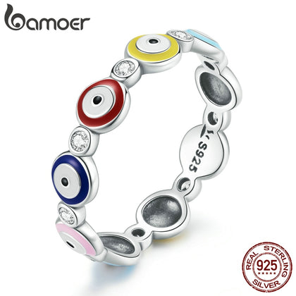 bamoer Authentic 925 Sterling Silver Guardian Eye Ring Colors Devil Eyes Finger Rings for Women Statement Fashion Jewelry SCR742