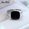 Vintage Mens Black Stone Geometric Rings For Men White Gold Yellow Gold Color Big Wedding Bands Male Engagement Party Jewelry